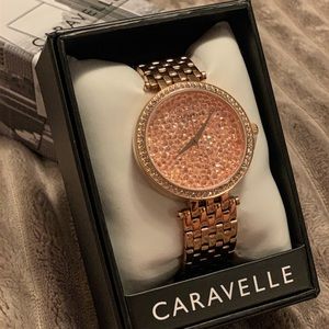 Caravelle by Bulova Crystal Accent Rose-Tone Watch
